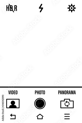 Camera screen with white frame, figures and battery symbol. Camcorder viewfinder on black background. Vector illustration for your graphic design