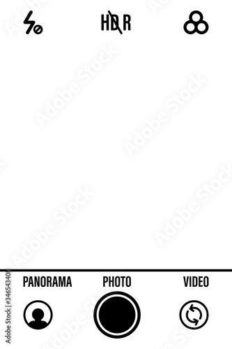Camera screen with white frame, figures and battery symbol. Camcorder viewfinder on black background. Vector illustration for your graphic design
