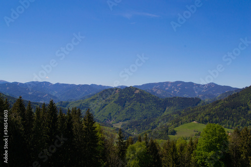 Beautiful mountain landscape in Austria. Alps mountains summer vacation  travel across Europe.