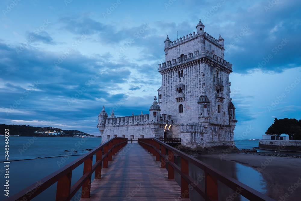 footbridge of the belem tower over the tagus river in lisbon