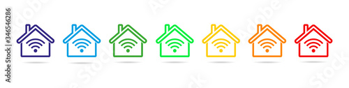 Wifi house icons wireless internet connection signal. Wifi symbol set. Internet Connection. Wifi houses. Vector illustration