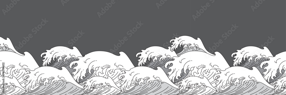Japan ocean wave water seamless background vector illustration ...