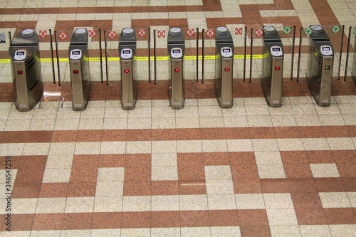 Ticket machines at Syntagma metro station - Athens, Greece, May 6 2020. photo