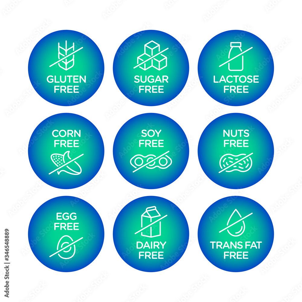 Allergen free icons set. Vector illustration Allergen free icons set. Vector illustration
