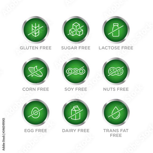 Allergen free icons set. Vector illustration