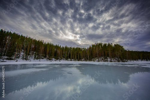 Winter lake in the forest