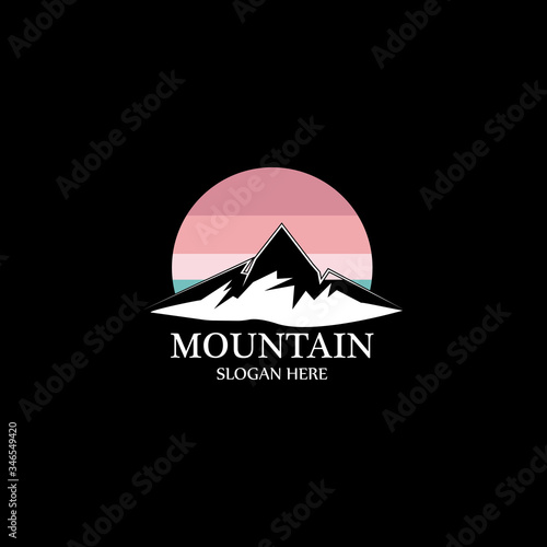 Mountain sun logo design concept template vector
