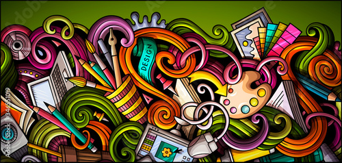 Designer hand drawn doodle banner. Cartoon detailed flyer.