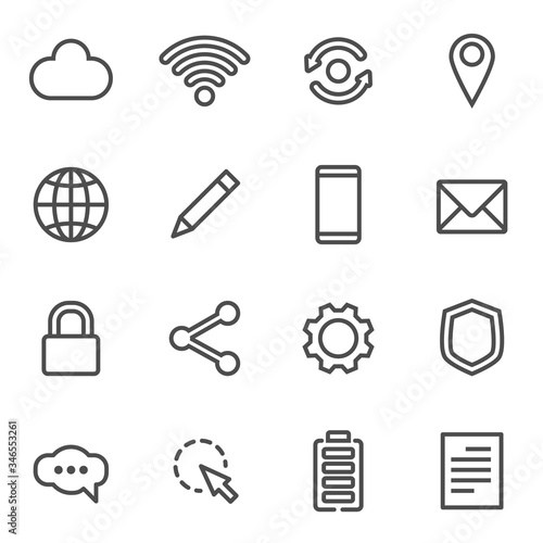 Simple internet icons set. Universal internet icon to use in web and mobile UI, set of basic UI internet elements photo