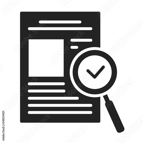 Approved document black glyph icon. High quality work. Successful check concept. Certified, validation element. Sign for web page, mobile app. Vector isolated object.