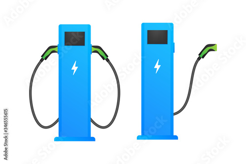 Electric vehicle charging station icon. Flat ev charge. Electric car. Vector stock illustration.