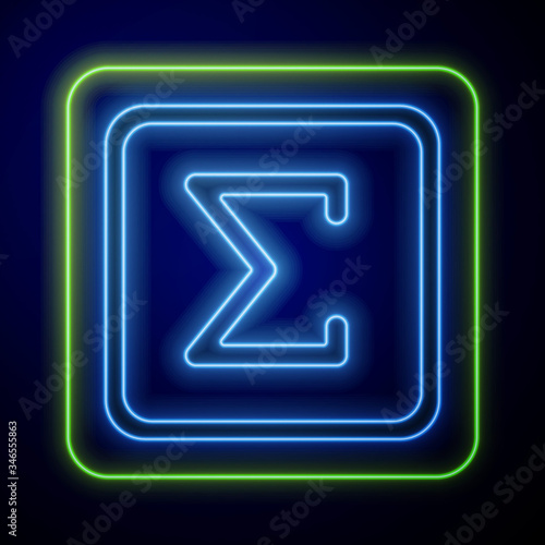 Glowing neon Sigma symbol icon isolated on blue background. Vector Illustration