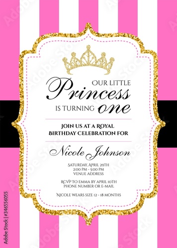 First Birthday Royal Celebration Printable Invitation Vector Card