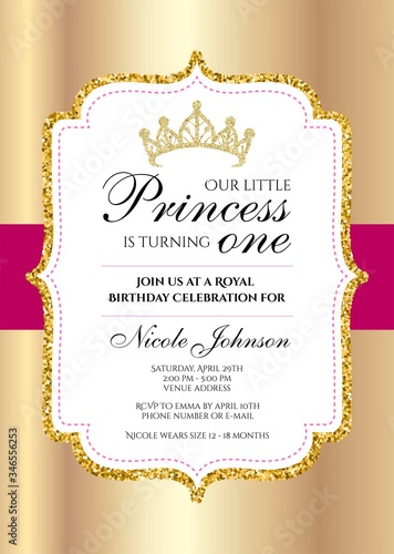 First Birthday Royal Celebration Printable Invitation Vector Card