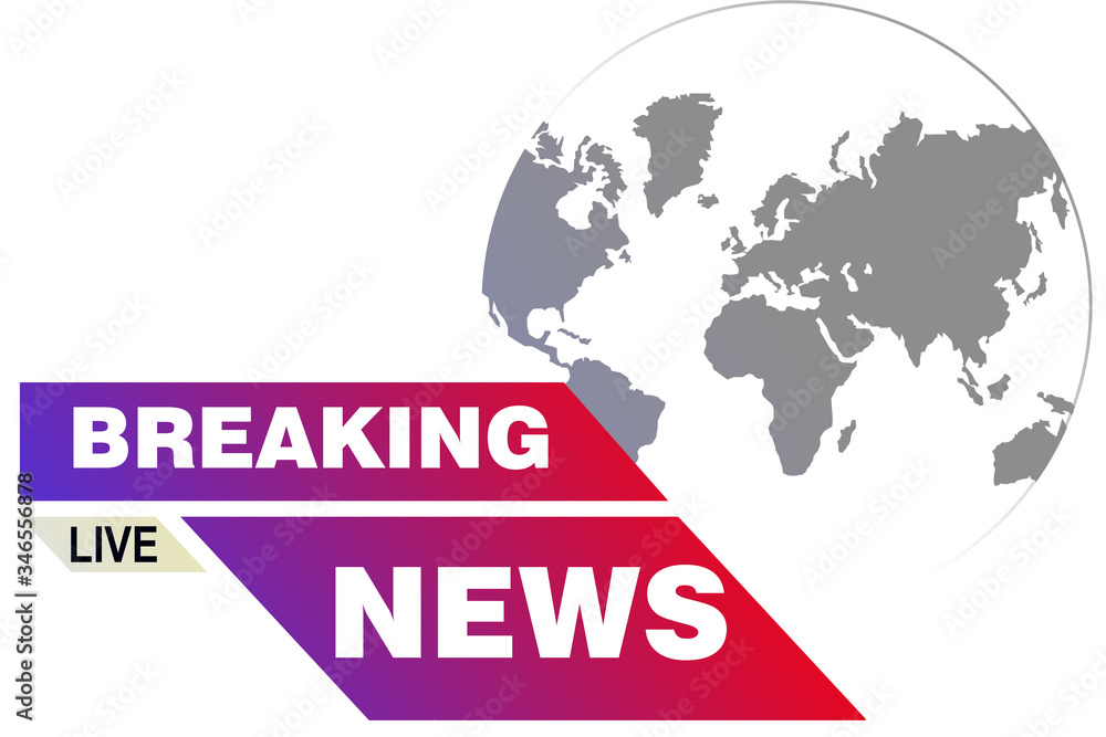 Breaking news logo. Concept - backbone for an urgent news release. Inscription Breaking news next to the planet. Urgent information. Silhouette of a planet on a white background. Urgent reporting