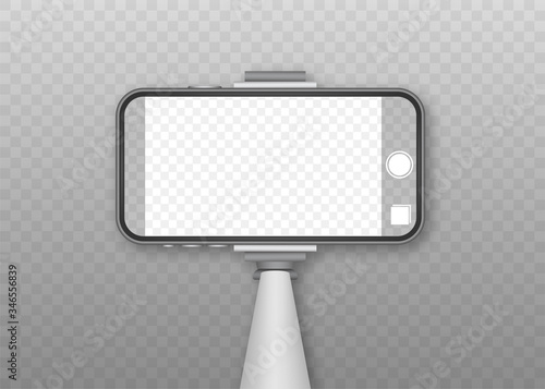 Monopod Selfie stick with empty smartphone screen. Stick for selfie. Vector stock illustration.
