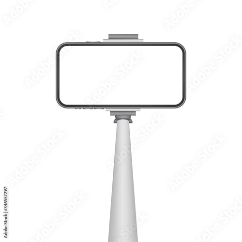 Monopod Selfie stick with empty smartphone screen. Stick for selfie. Vector stock illustration.