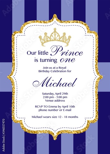First Birthday Royal Celebration Printable Invitation Vector Card
