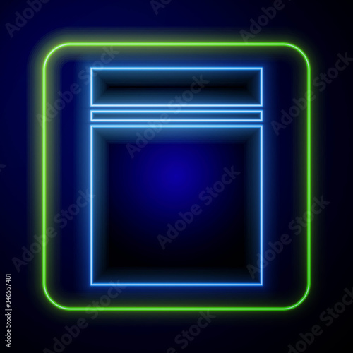 Glowing neon Plastic bag with ziplock icon isolated on blue background.  Vector Illustration