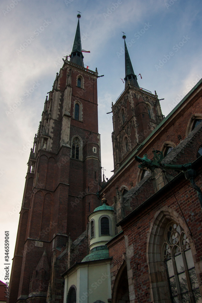 church, architecture, city, building, europe, tower, cathedral, old, town, landmark, sky, tourism, travel, religion, historic, view, square, ancient, history, house, street, cityscape, wroclaw,poland