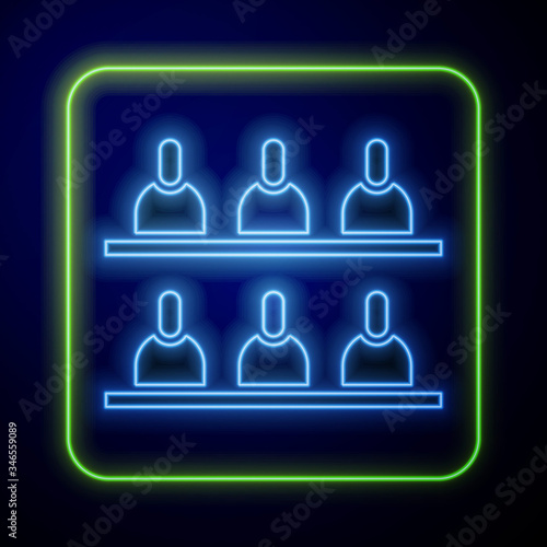 Glowing neon Jurors icon isolated on blue background.  Vector Illustration