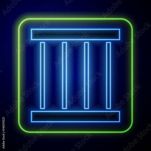 Glowing neon Prison window icon isolated on blue background.  Vector Illustration