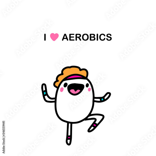 I love aerobics hand drawn vector illustration in cartoon comic style sportive woman jumping