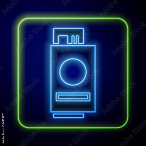 Glowing neon Passport with ticket icon isolated on blue background. Identification Document. Concept travel and tourism.  Vector Illustration
