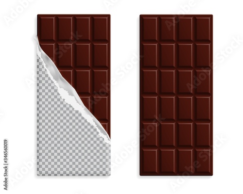 Black chocolate bars in wrapper and without set