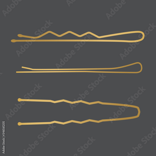 golden bobby pin icons - vector illustration