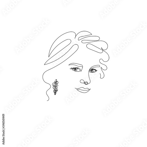 Line art minimalistic female portrait, continuous line drawing woman face, vector illustration for icons, pins and card.
