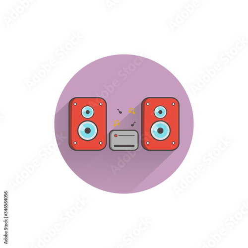 speakers colorful flat icon with long shadow. stereo speakers with subwoofer flat icon