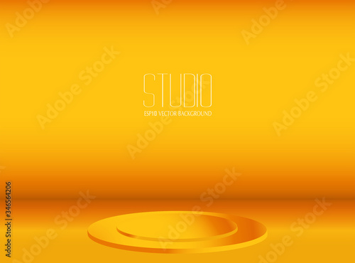Empty orange studio background and podium, vector eps10 illustration