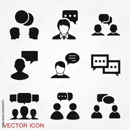 Talking vector icon. Dialogue,contact, conversational symbol isolated on background.