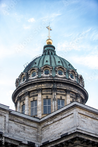 Dome of the Kazan Cathedral in St. Petersburg in the afternoon. cross on the dome of the cathedral