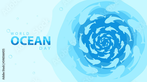 World Ocean Day greeting background with fish and sea illustration