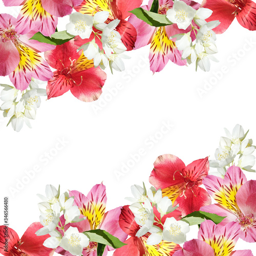 Fototapeta Naklejka Na Ścianę i Meble -  Beautiful floral background of Alstroemeria and Jasmine. Isolated