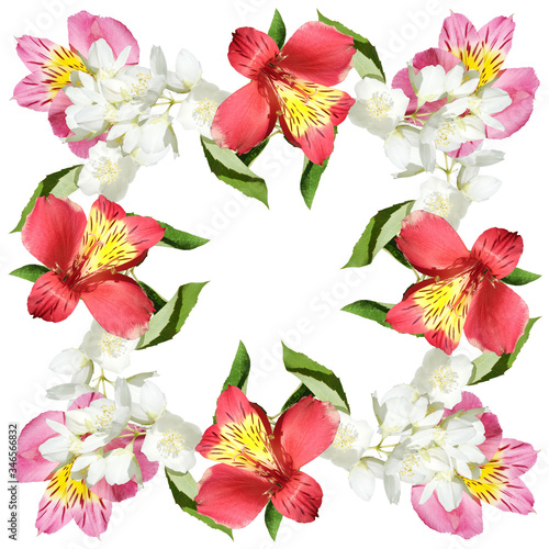 Beautiful floral pattern of Alstroemeria and Jasmine. Isolated