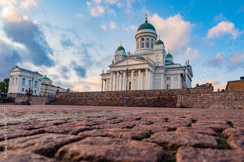 Helsinki. Finland. Stones on the Senate square in Helsinki. .Suurkirkko. Cathedral Of St. Nicholas The Wonderworker. Cathedrals Of Finland. Panorama of the Senate square in summer. photo