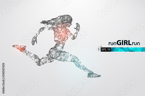 Abstract silhouette of a wireframe running athlete, woman on the white background. Athlete runs sprint and marathon. Convenient organization of eps file. Vector illustration. Thanks for watching