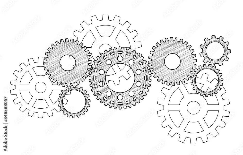 Illustration of gear mechanism on white background Illustration of gear mechanism on white background