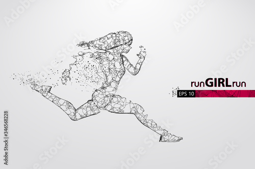 Abstract silhouette of a wireframe running athlete, woman on the white background. Athlete runs sprint and marathon. Convenient organization of eps file. Vector illustration. Thanks for watching