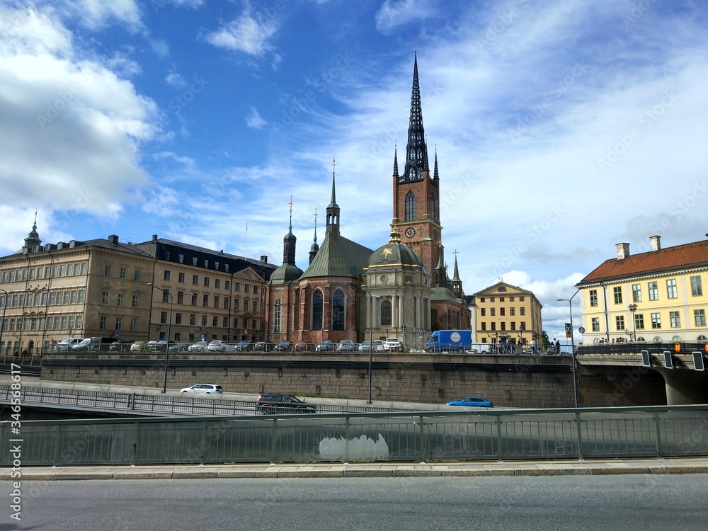 Stockholm, Sweden. August 21, 2017: Knight's Island, the tomb of the kings of Sweden. Gothic Riddarholmen Church