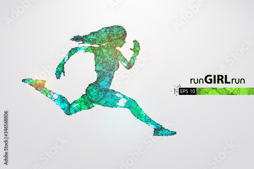 Abstract silhouette of a wireframe running athlete, woman on the white background. Athlete runs sprint and marathon. Convenient organization of eps file. Vector illustration. Thanks for watching