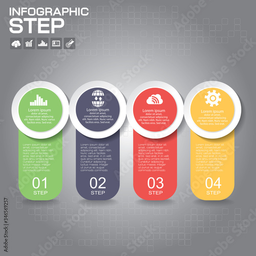 Infographics template for business, education, web design, banners, brochures, flyers. Vector illustration. Set of labels with four steps