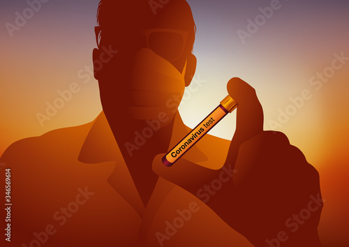 Un médecin présente un tube de test sanguin pour une analyse en laboratoire dans le but de trouver un vaccin pour se protéger de l’épidémie de coronavirus.
