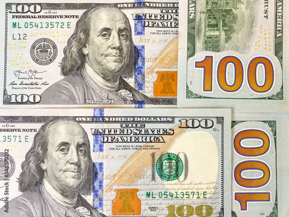 Close-up view of a stack of american dollar banknotes. Money background. Financial, business, investment and economic concept. Top view.