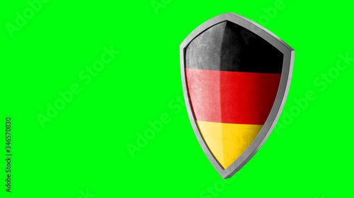 Free Download Protection shield and safeguard concept. Shiny steel armor painted as German national flag. Safety badge icon. Privacy banner. Security label and defense sign. Force and strong symbol. 3D rendering - GFXLoad