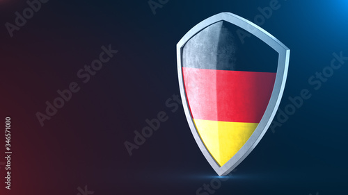 Protection shield and safeguard concept. Shiny steel armor painted as German national flag. Safety badge icon. Privacy banner. Security label and Defense sign. Force and strong symbol. 3D rendering Free Download Protection shield and safeguard concept. Shiny steel armor painted as German national flag. Safety badge icon. Privacy banner. Security label and Defense sign. Force and strong symbol. 3D rendering - GFXLoad