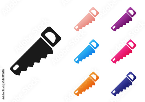 Black Hand saw icon isolated on white background. Set icons colorful. Vector Illustration